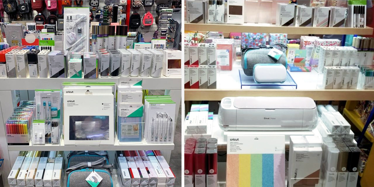 Cricut products on display in Virgin Megastore aisle