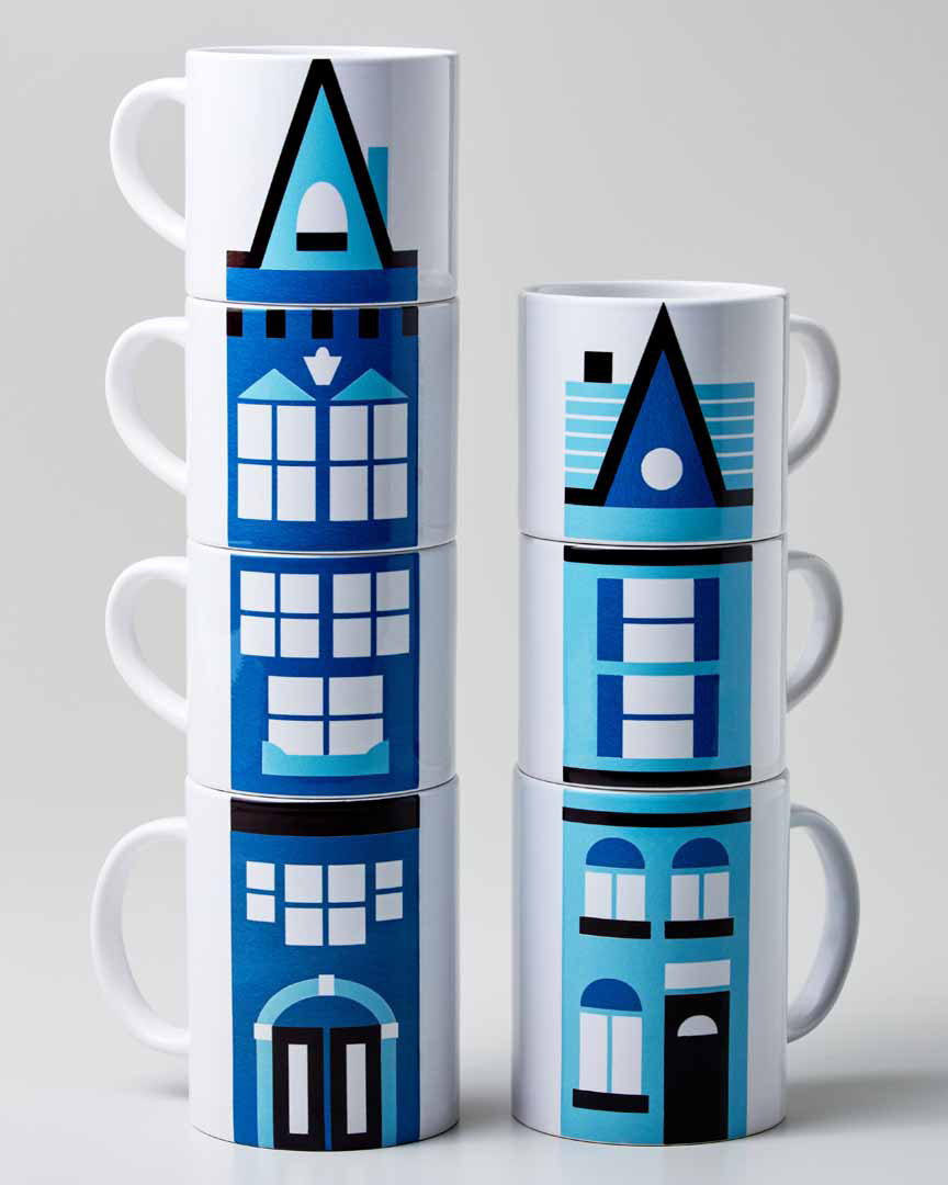 Cricut Stackable Mugs - blue houses