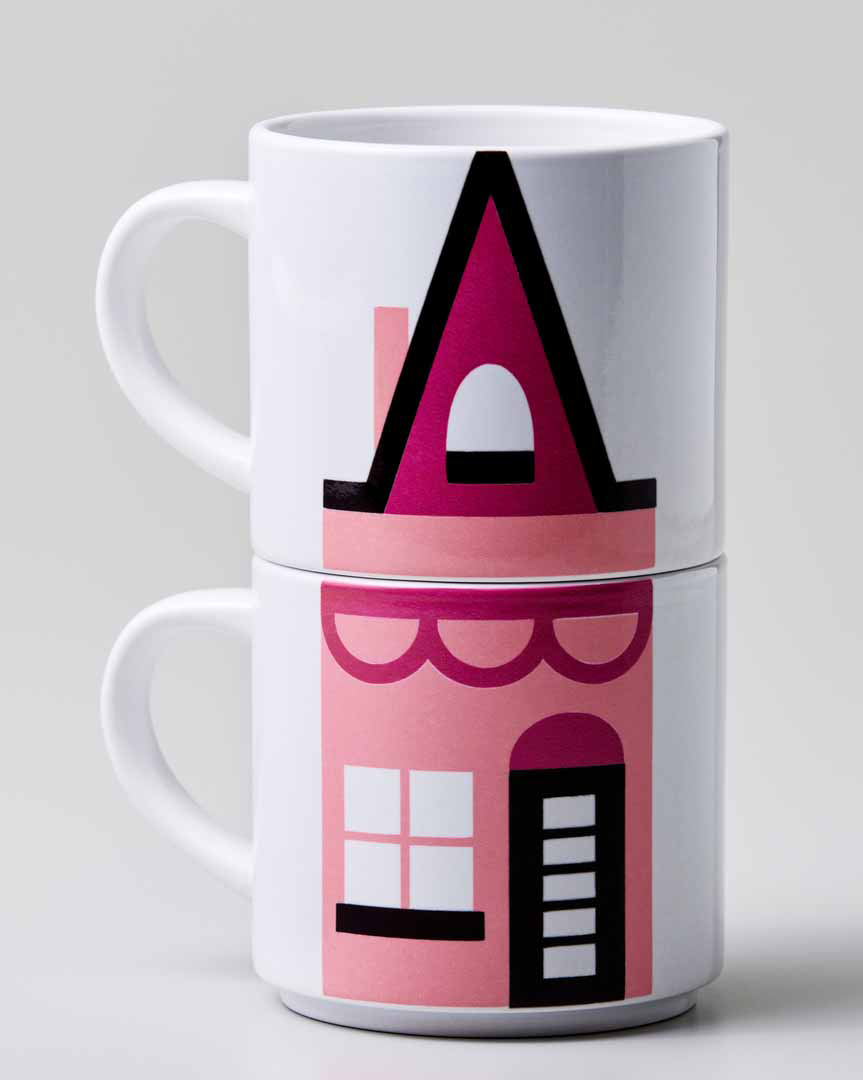 Cricut Stackable Mugs - pink houses
