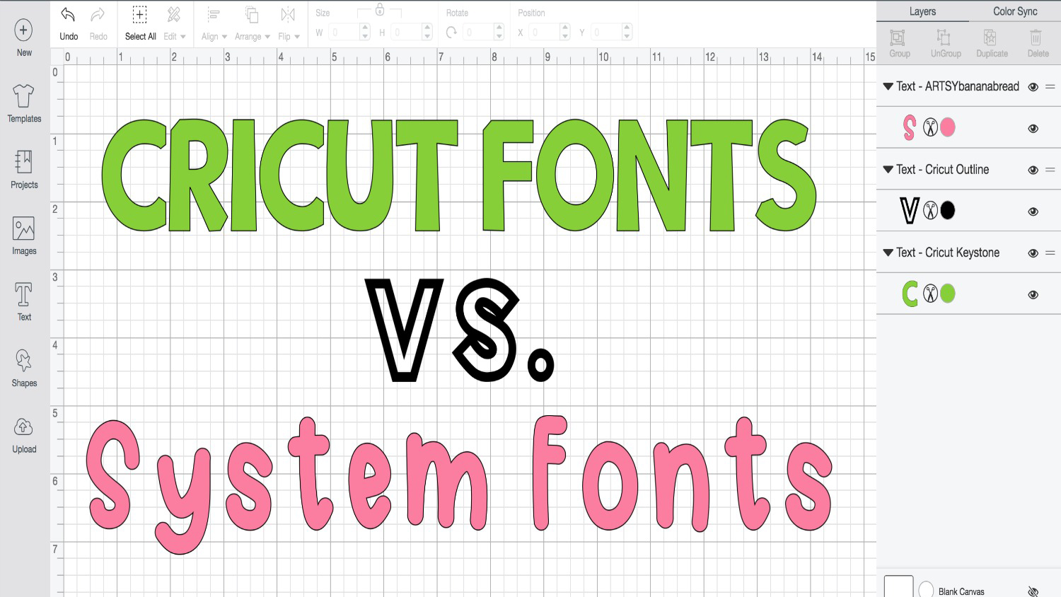 Cricut fonts vs. system fonts