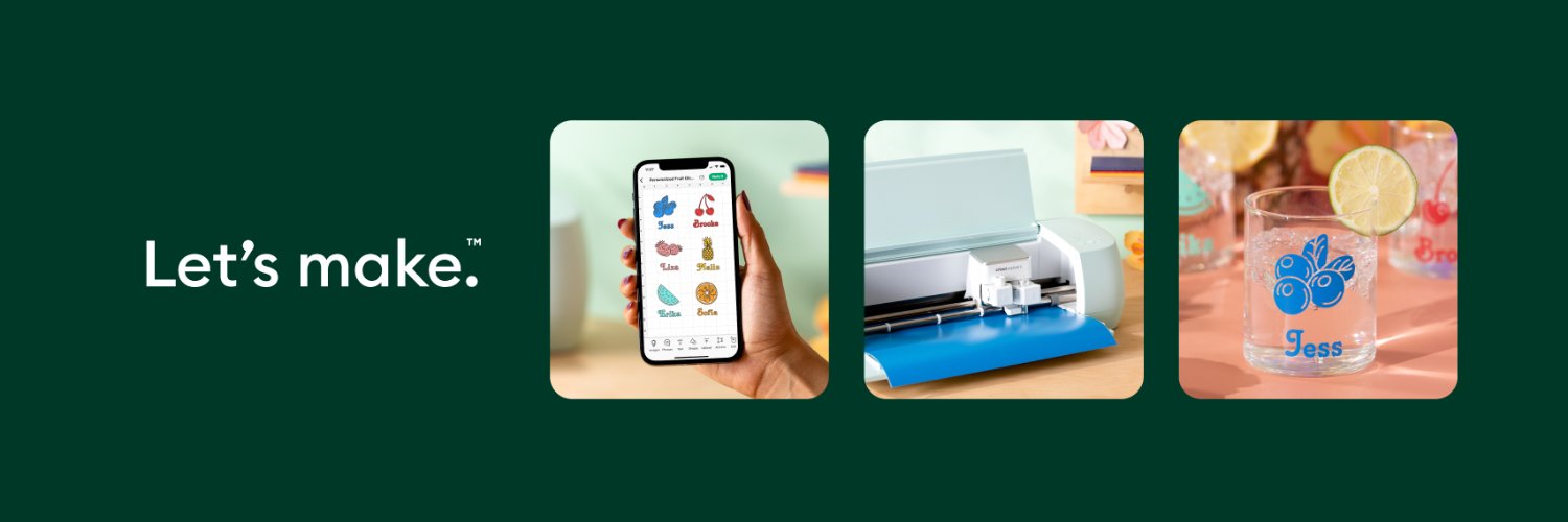Cricut tagline "Let's Make" with three images showing how to use Cricut machines