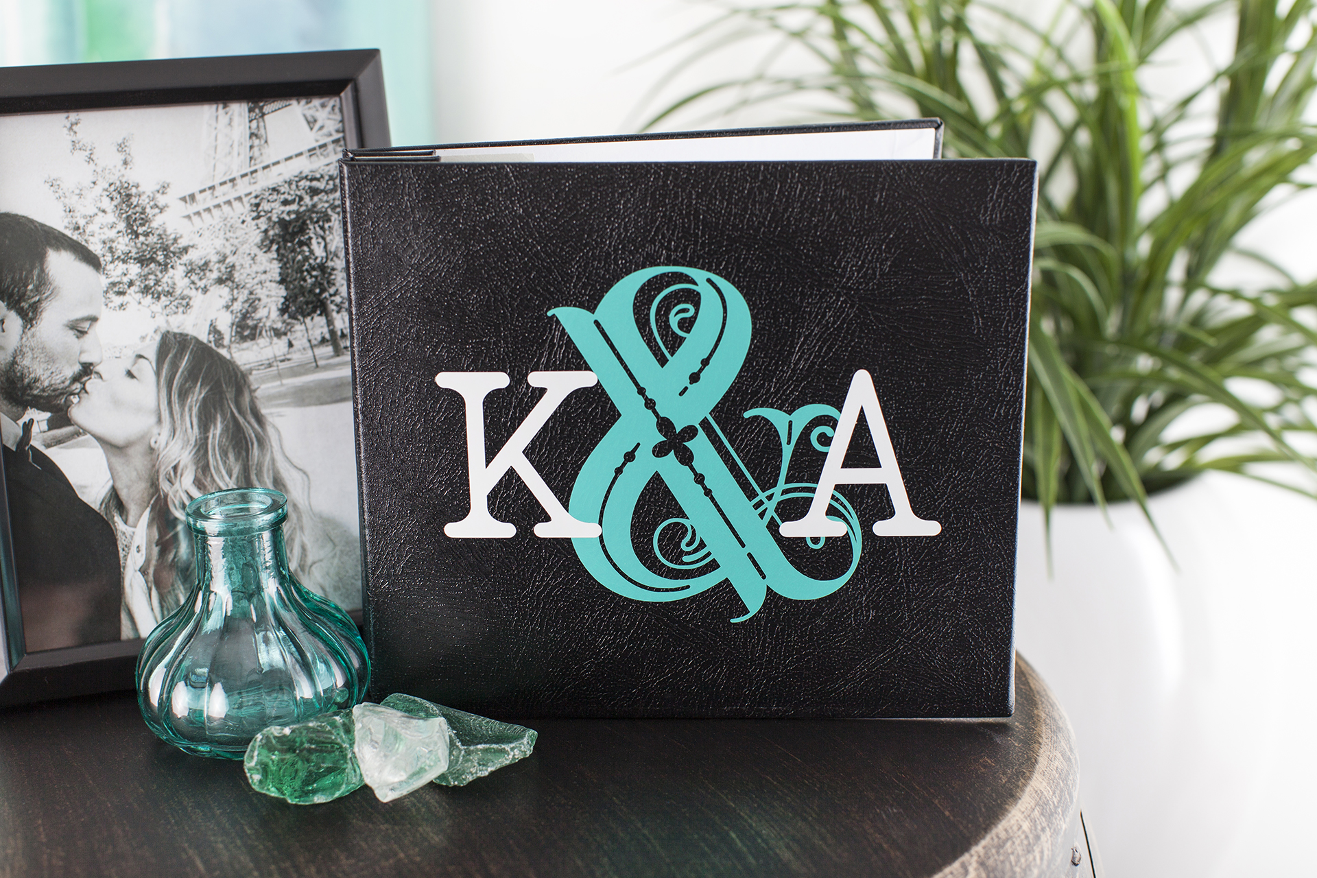 wedding album cover personalized with the letters K and A