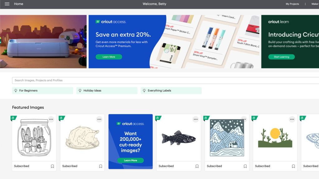 New theme pages feature in Cricut Design Space