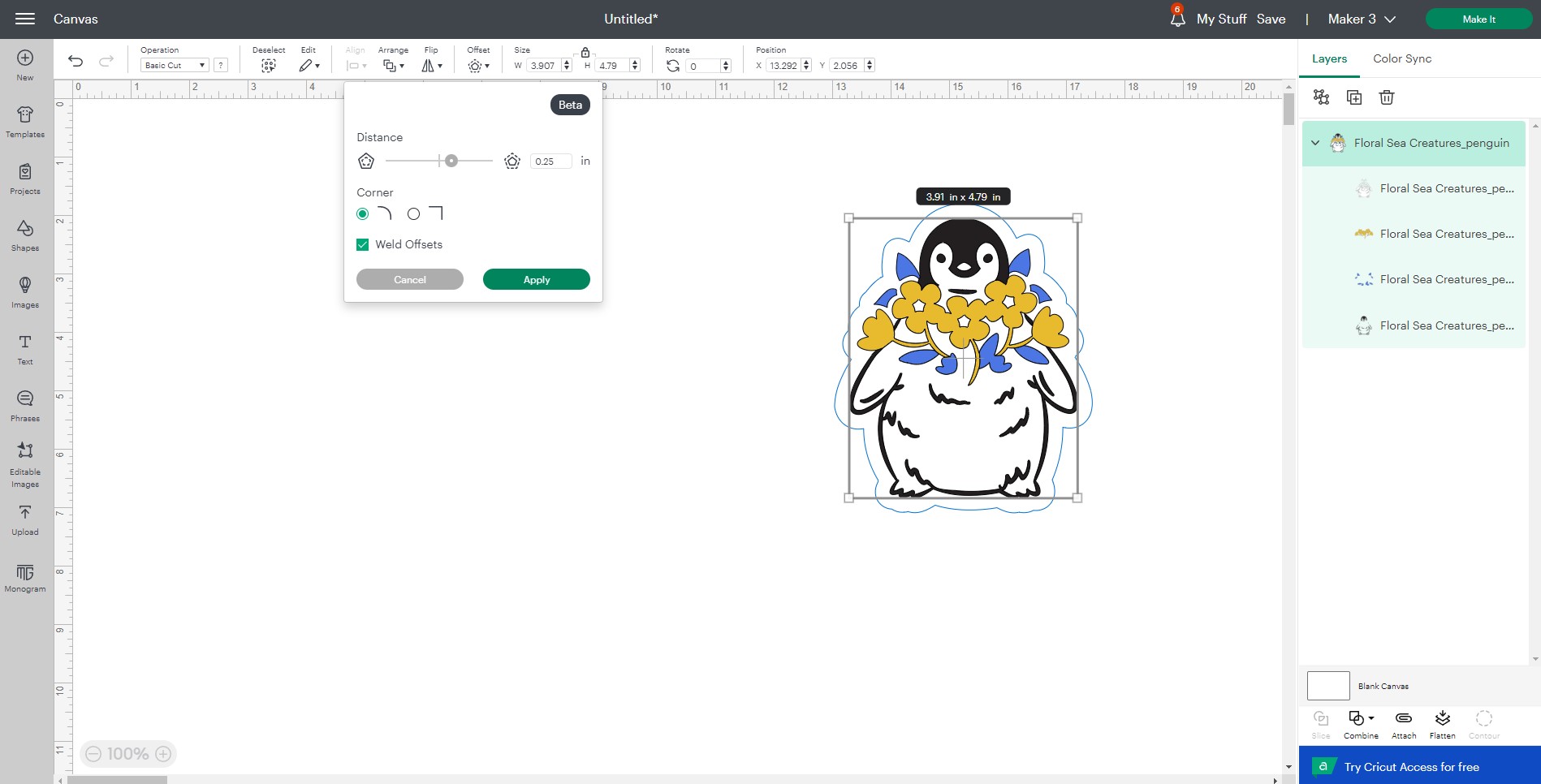 Use offset tool for stickers in Design Space