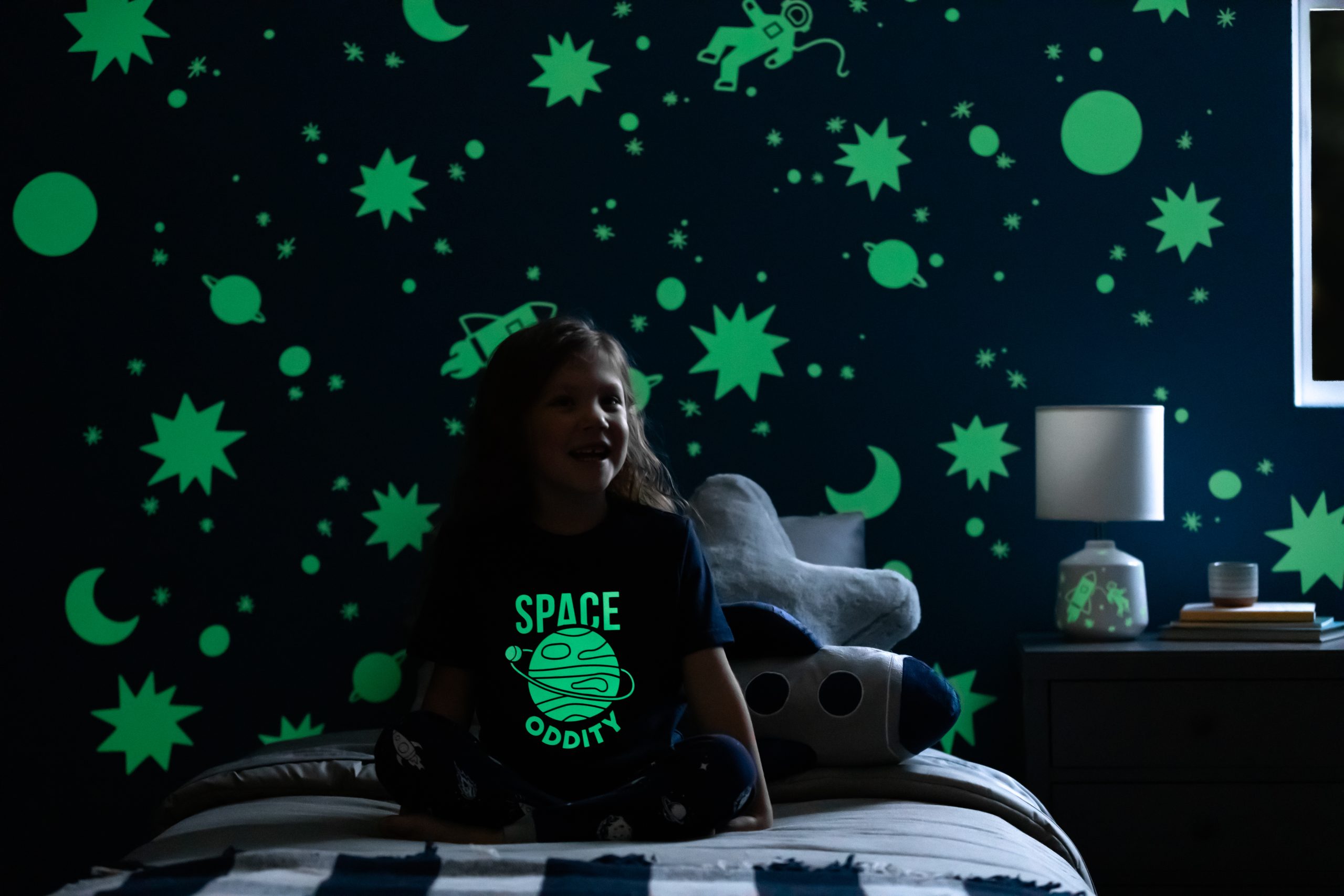 Cricut glow in the dark space bedroom