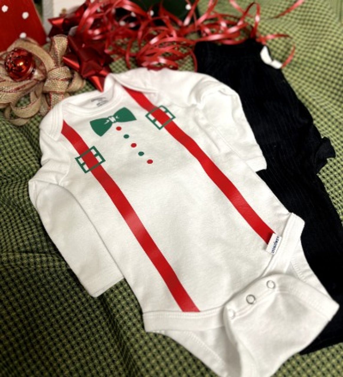 Christmas Suspenders on Baby Bodysuit