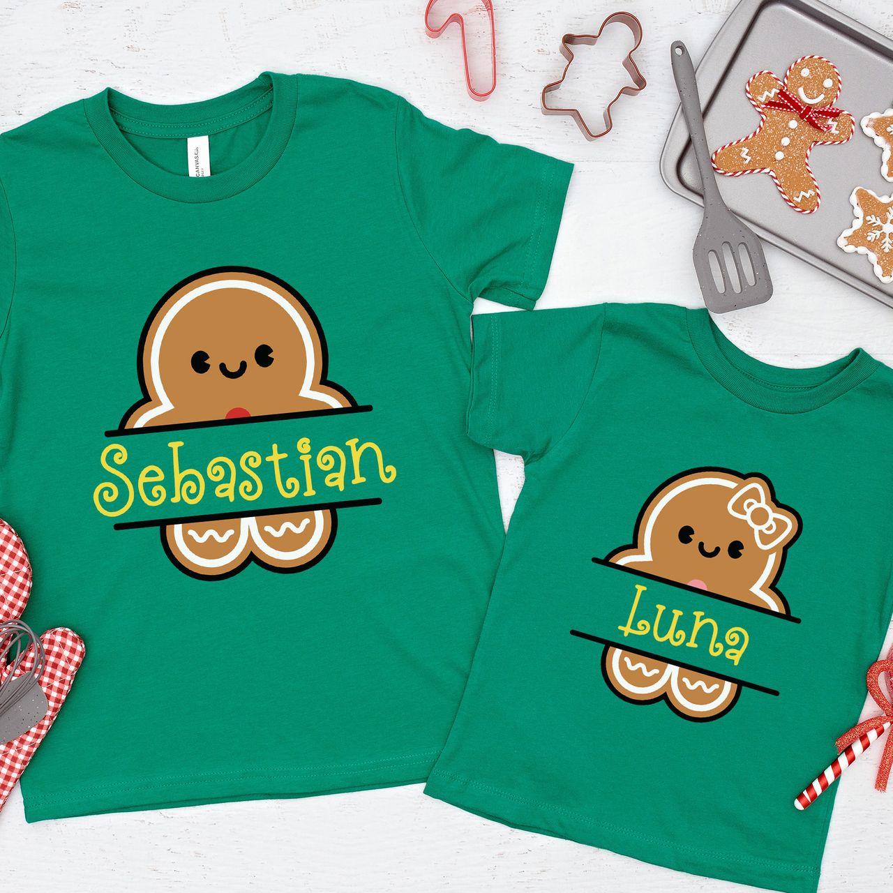 Gingerbread Men Split Monogram Matching Shirts