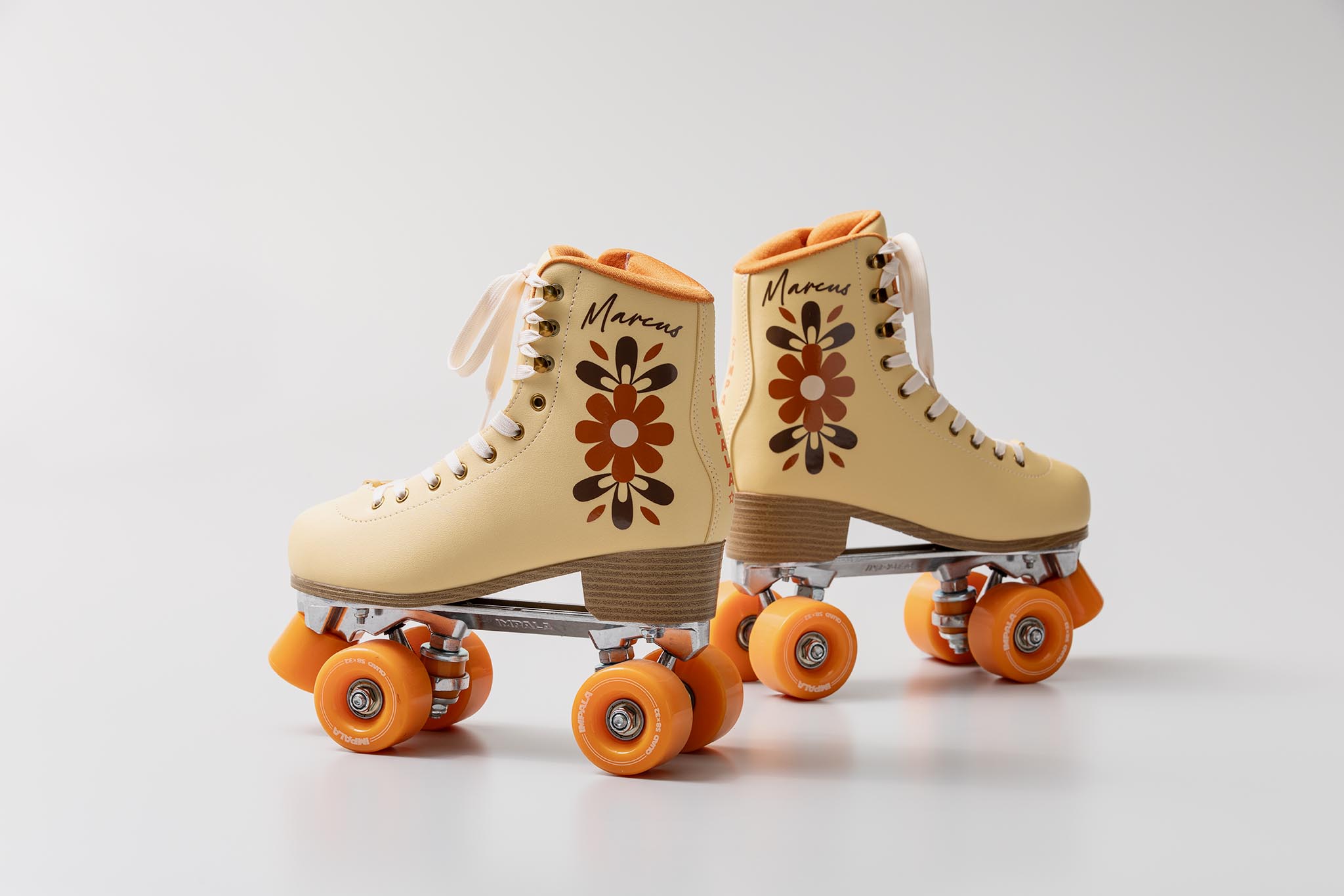 Groovy 70s retro personalized roller skates for wedding photos