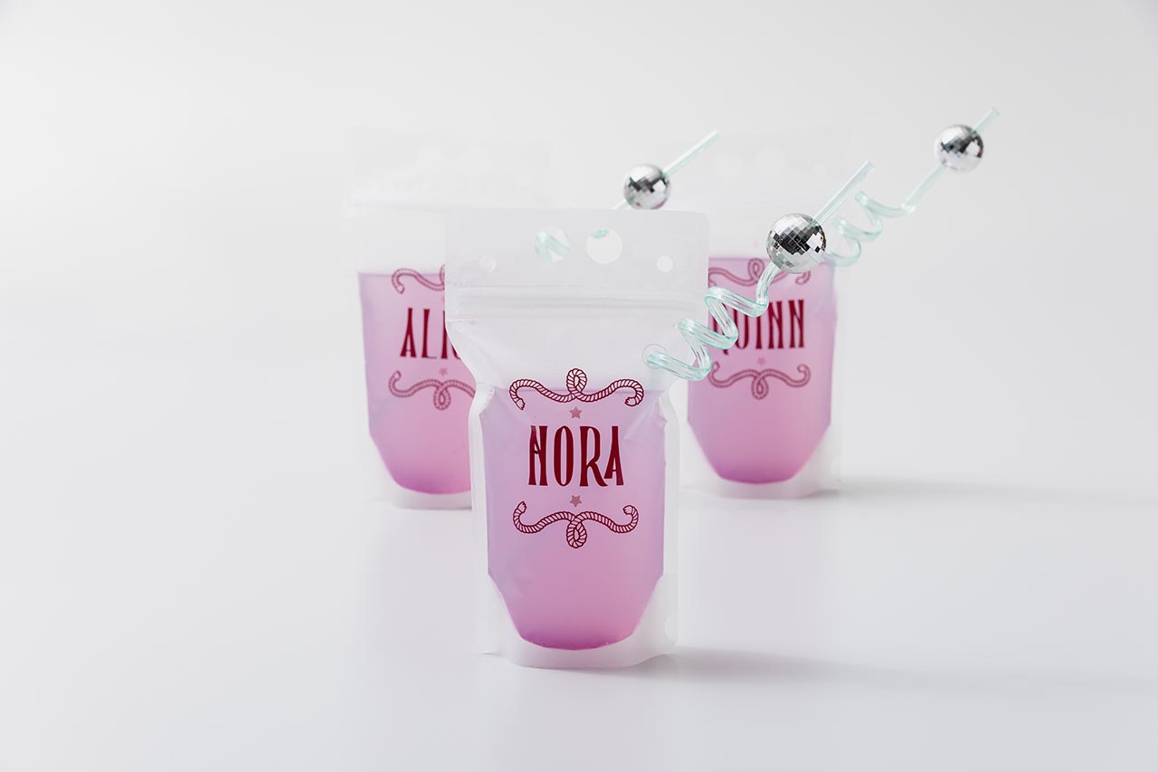 Personalized drink pouches for bachelorette party