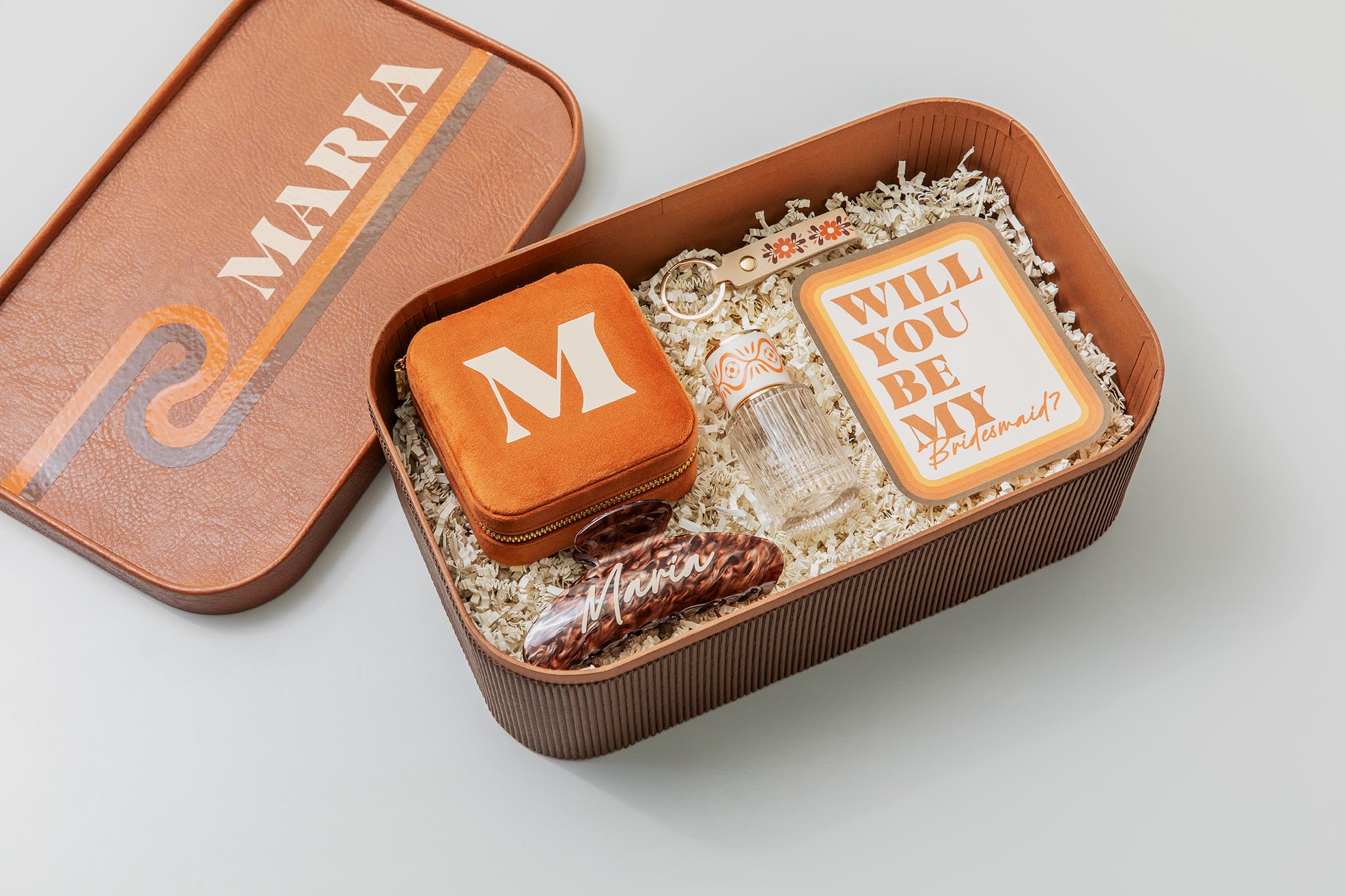 Groovy retro 70s bridesmaid proposal box made with Cricut