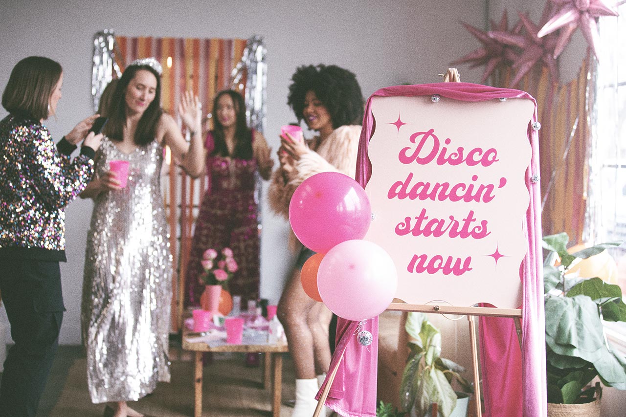 Disco dancin' starts now wedding sign