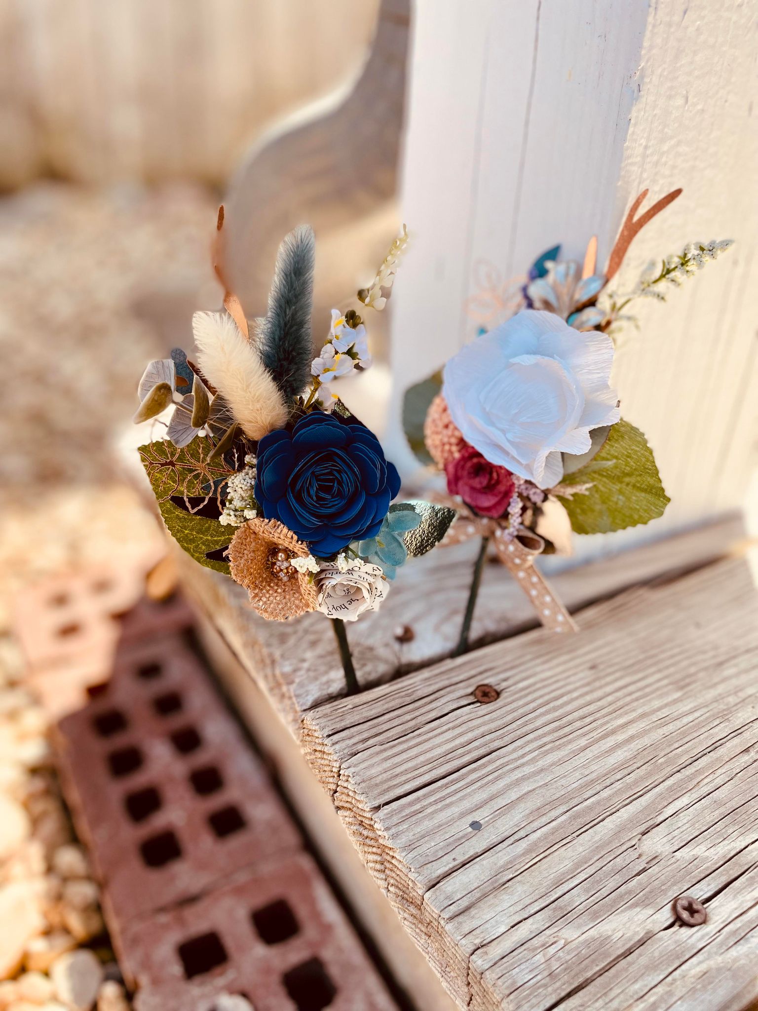 Paper flower wedding boutonnieres made with Cricut