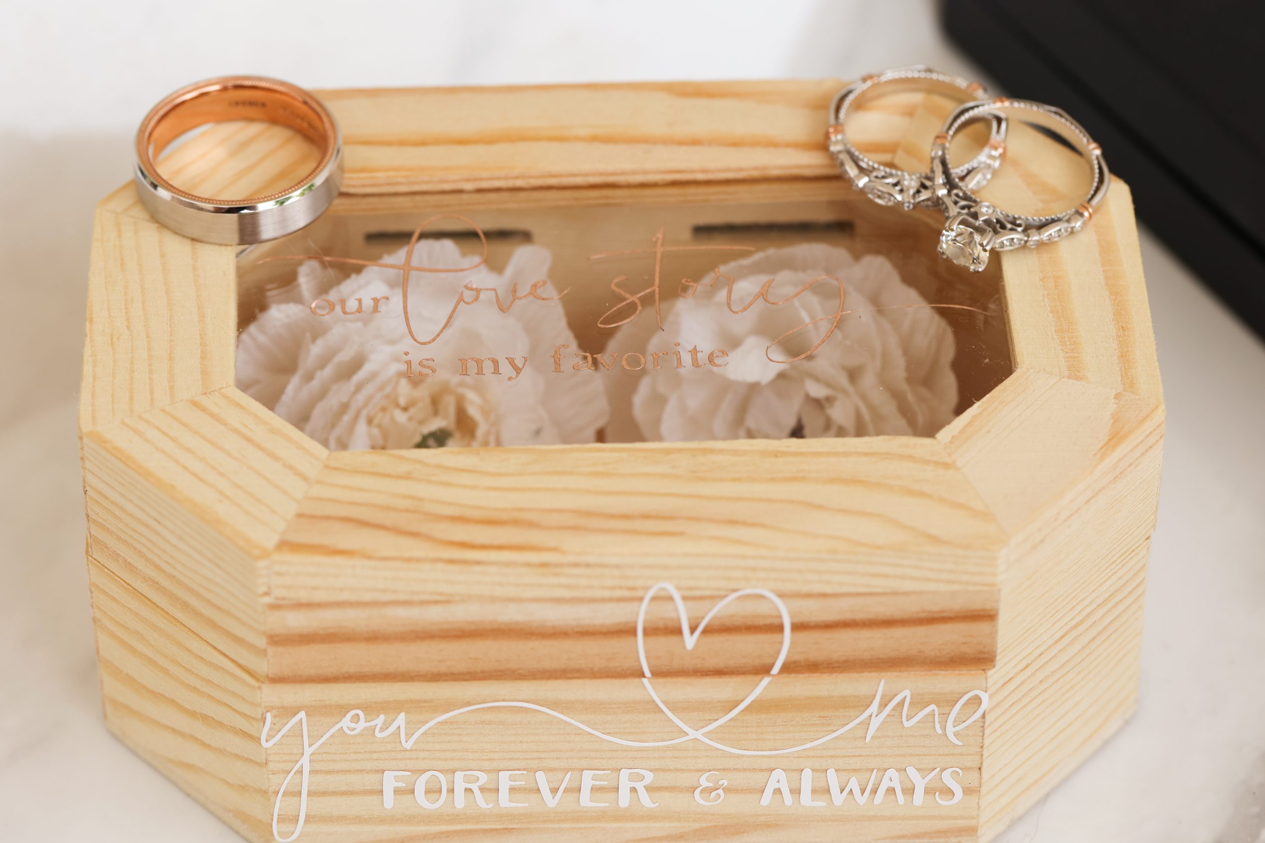 Custom wedding ring box made with Cricut