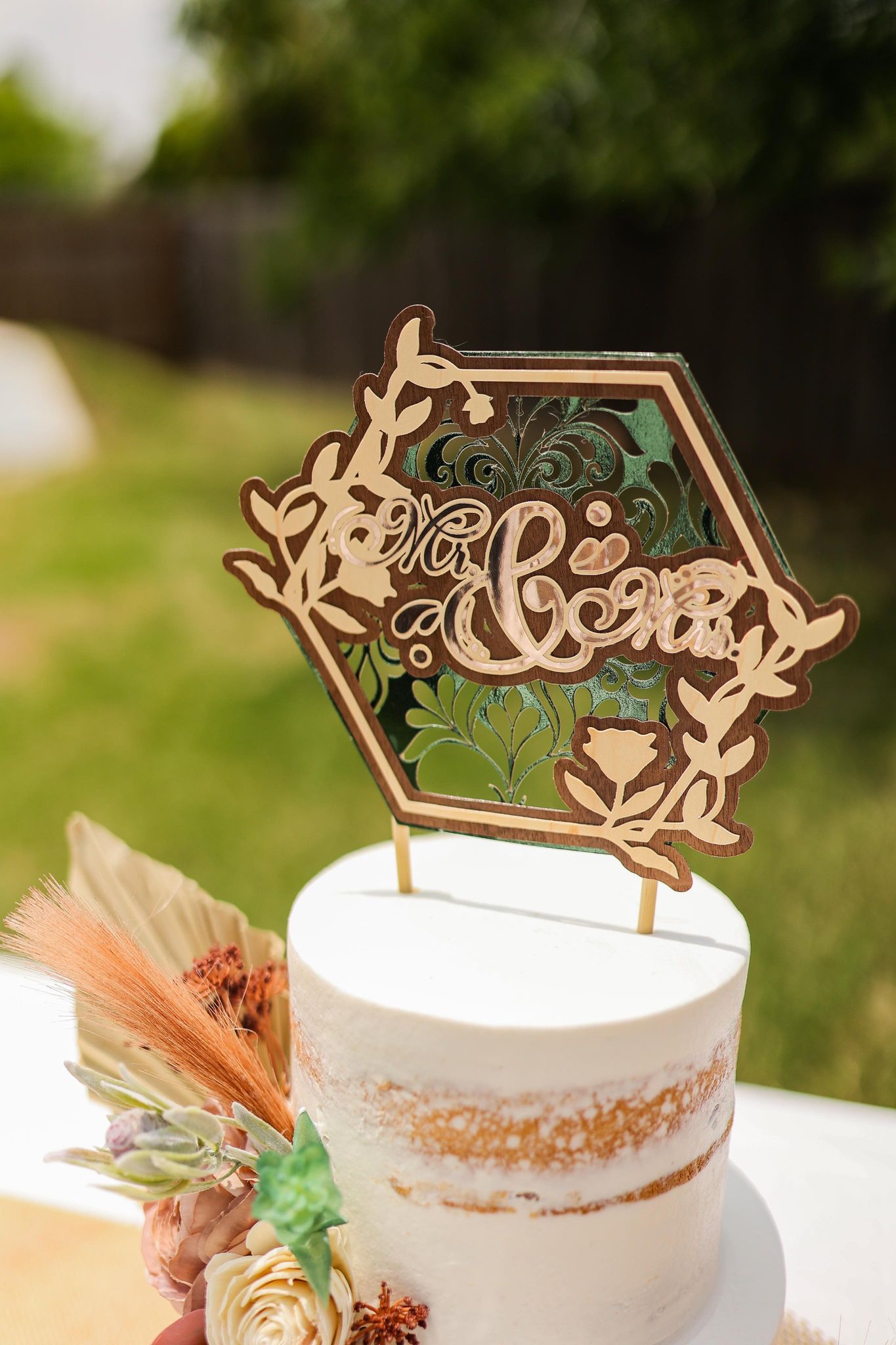 Rustic wedding cake topper made with Cricut