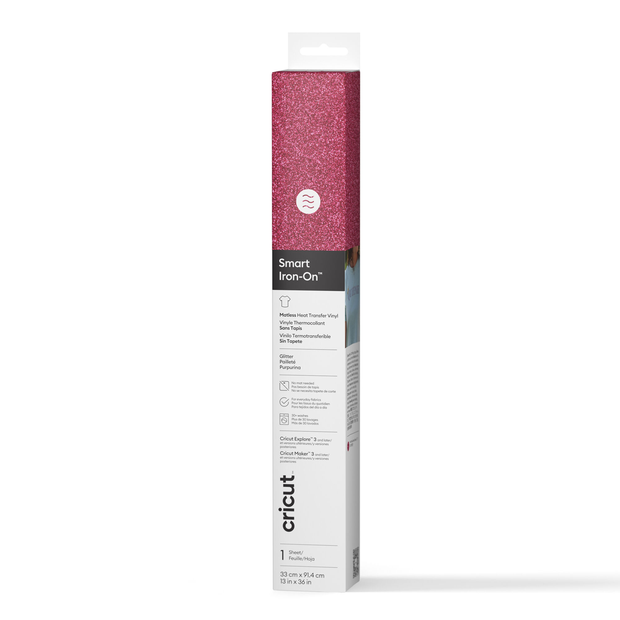 Smart Iron-On Glitzer – Bügelfolie Ohne Schneidematte, Pink (33 X 91,4 Cm / 13 X 36 Zoll)