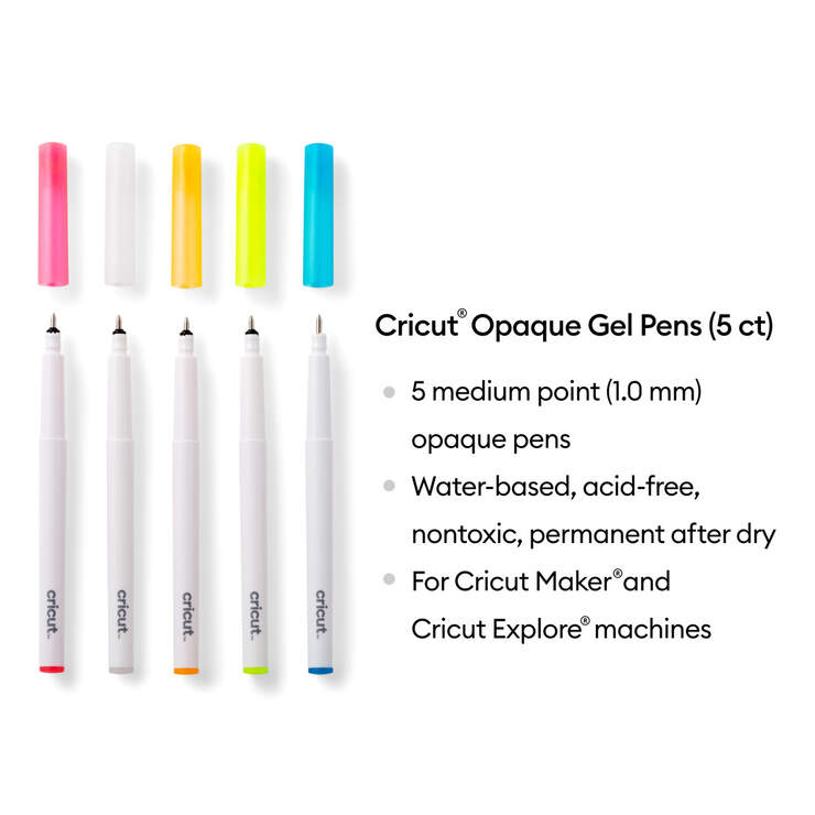 Opaque Gel Pens  1.0 mm, Pink/White/Orange/Yellow/Blue (5 ct)