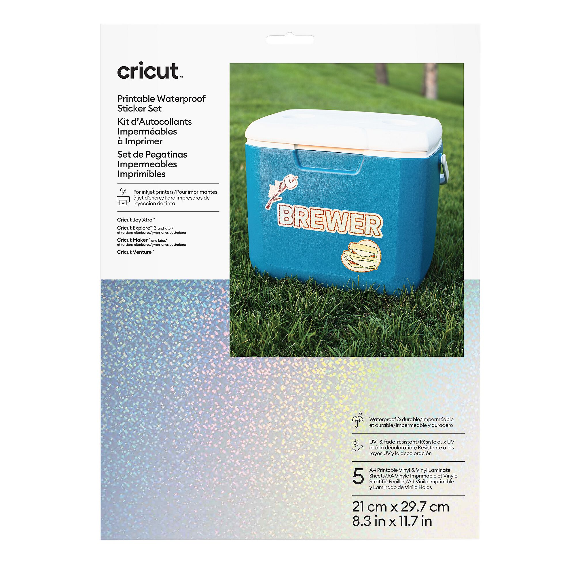 Cricut™ Printable Waterproof Holographic Sticker Set – A4 | 5 Count | White
