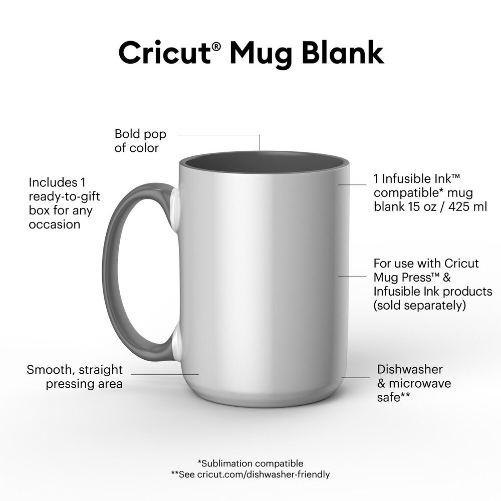 Características de la taza Cricut Ceramic Mug 425 ml gris compatible con Infusible Ink