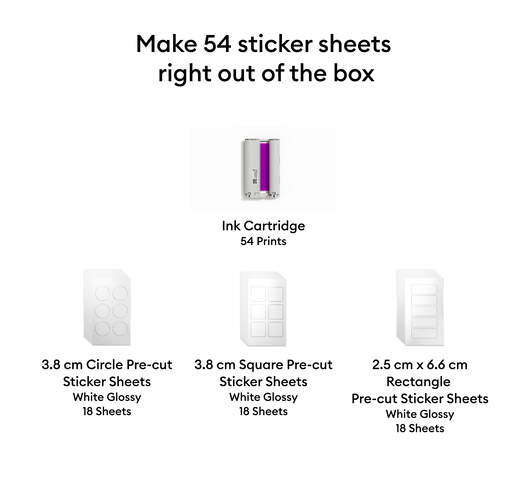 Set di fogli di adesivi pretagliati e cartuccia d'inchiostro Cricut StickerPix Print&trade; (54 pezzi)