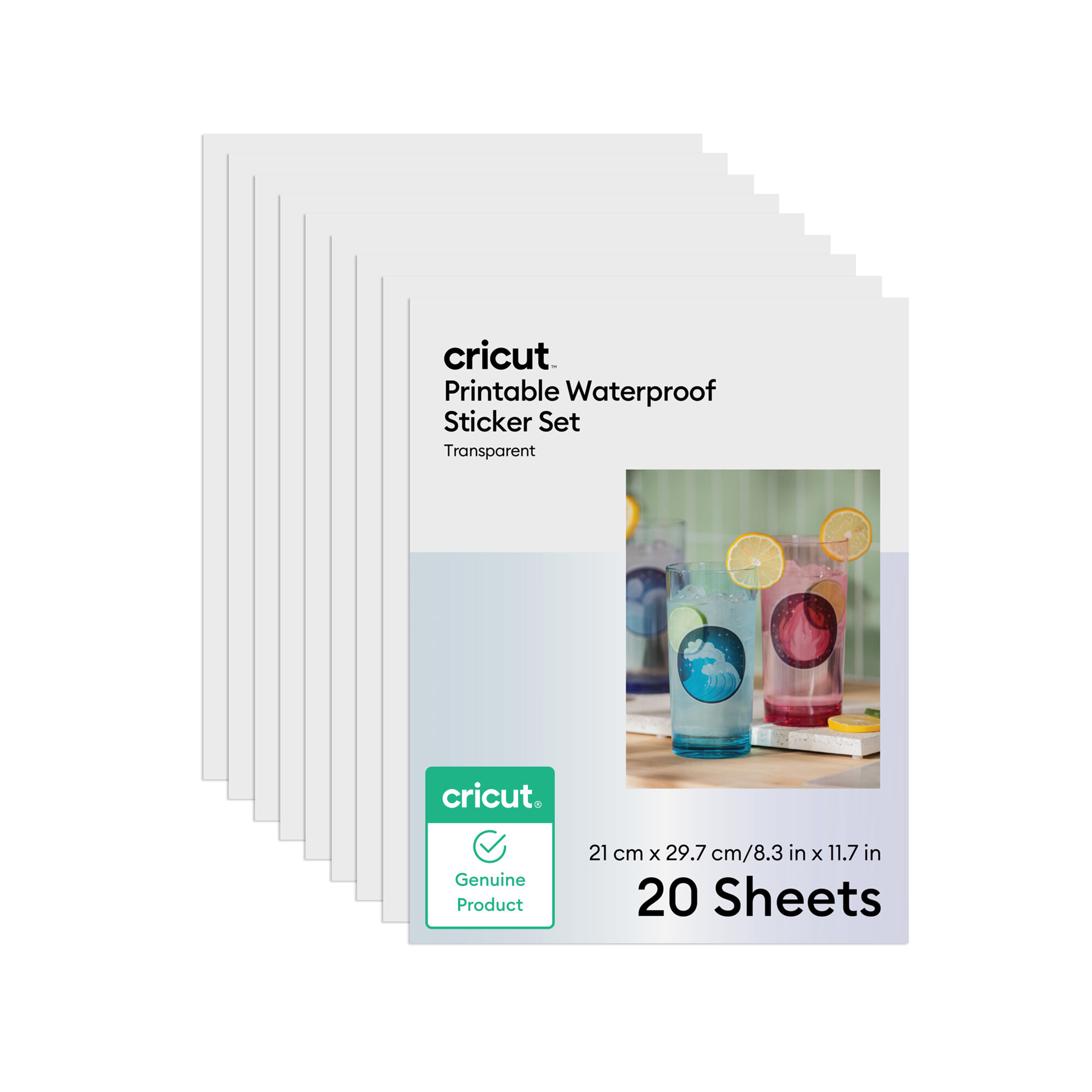 Cricut Bedruckbares, Wasserfestes Aufkleberset – A4 (20 Stk.), Transparent