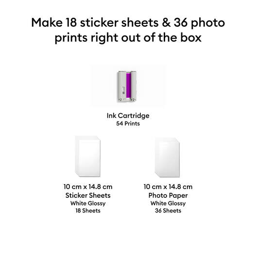Set di fogli di adesivi, carta fotografica e cartuccia d'inchiostro Cricut StickerPix Print&trade; (54 pezzi)