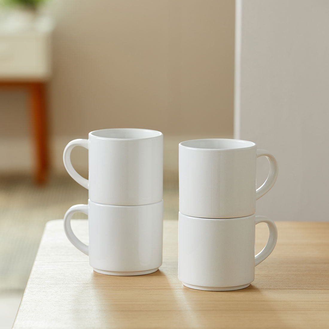 White ceramic shop mugs