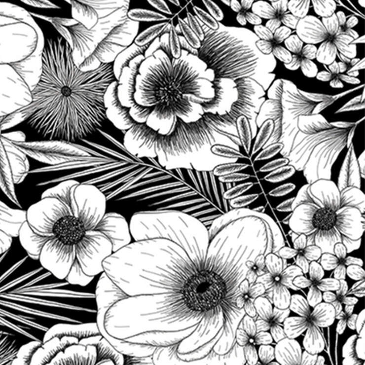 Cricut Joy™ Luxuspapier mit Kleberückseite, schwarzes und weißes Pflanzenmuster