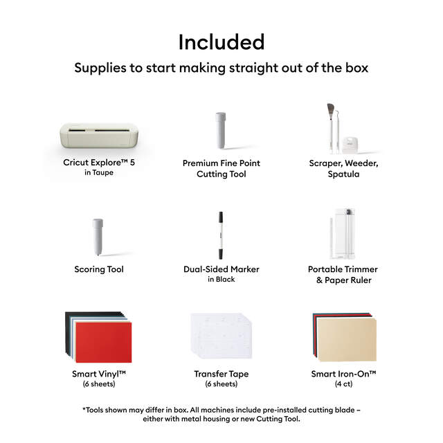 Contenido incluido en Cricut Explore 5 Essentials Bundle