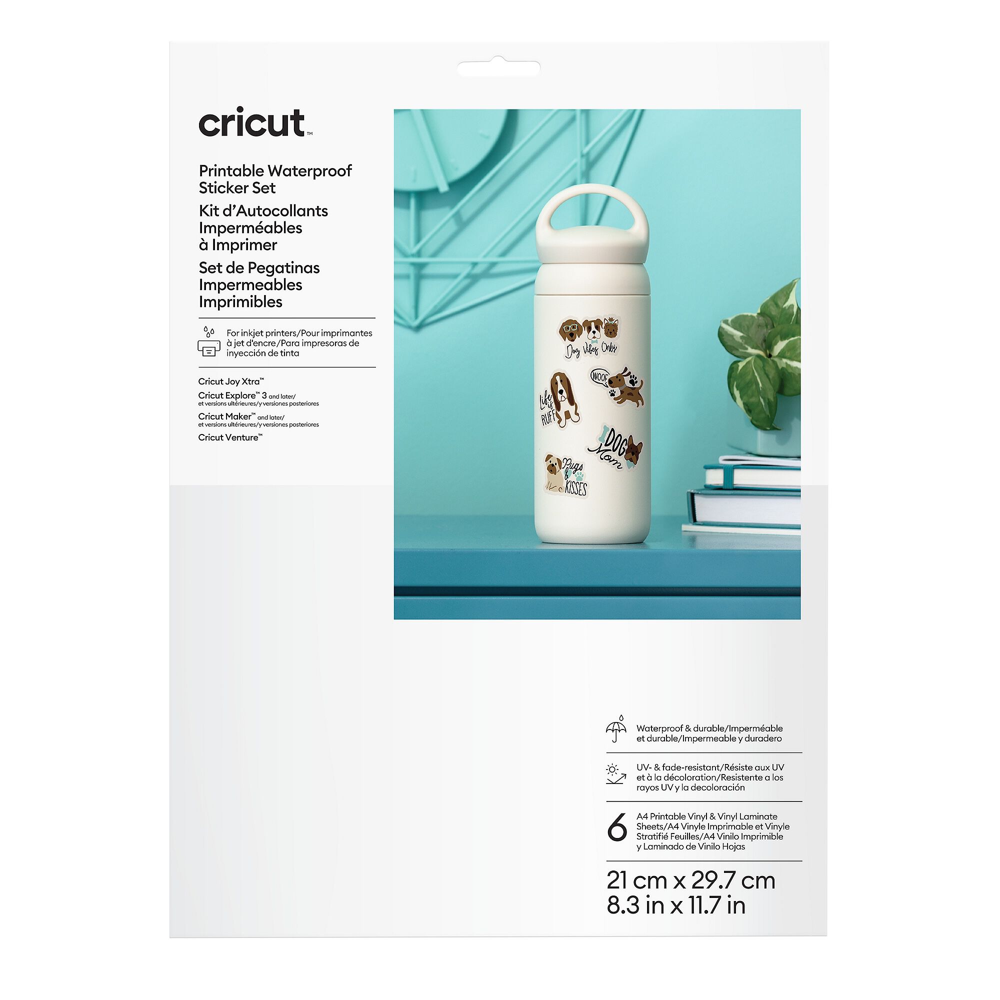 Cricut™ Printable Waterproof Sticker Set – A4 (6 Count) | White