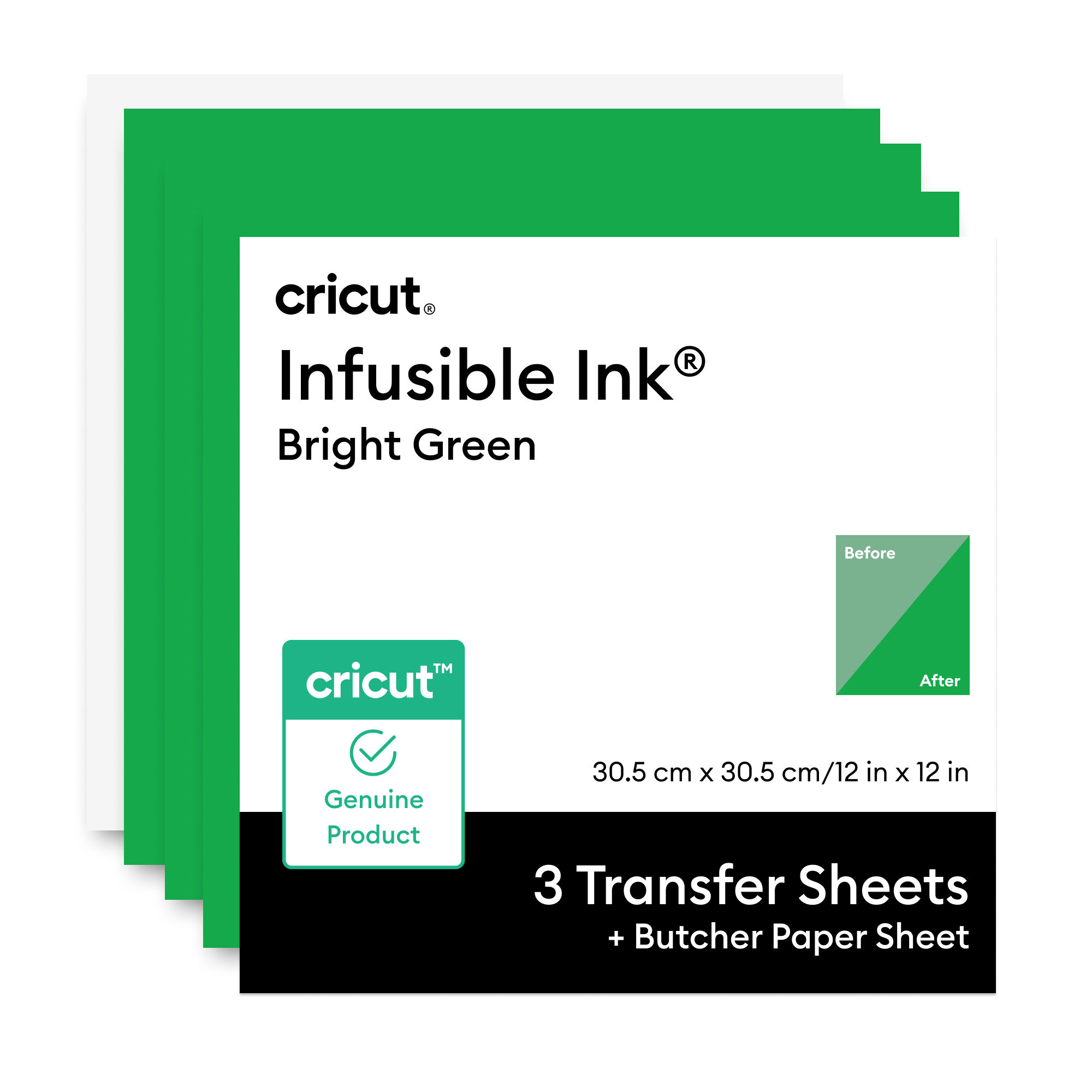 Cricut Infusible Ink Transfer Sheets | 2 Count 12 in x 12 in (30.5 cm x 30.5 cm) | Bright Green