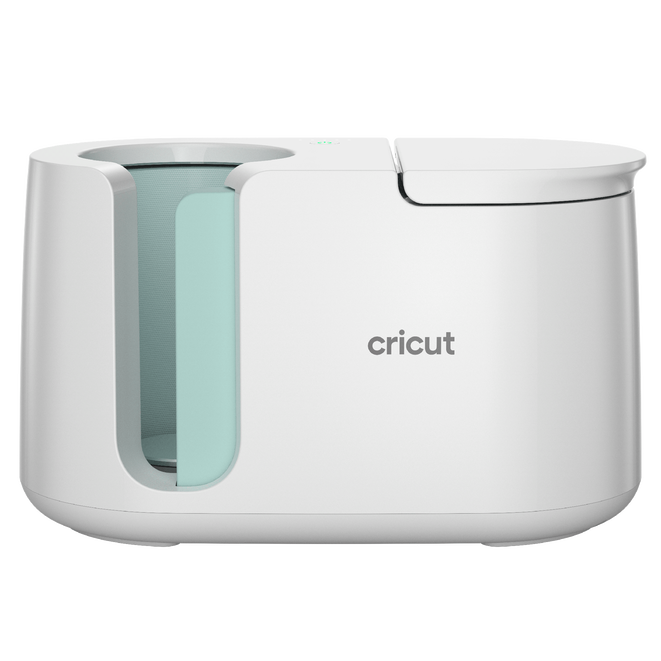Cricut manufacturer photo of the white and mint Cricut Mug Press