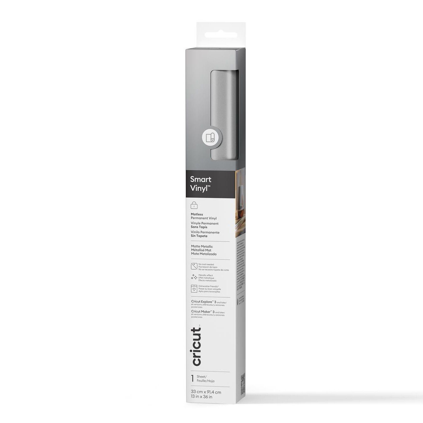 Cricut Smart Vinyl Matte Metallic Matless Permanent Vinyl (3 ft) | Silver