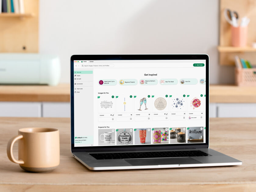 Laptop computer open with Cricut Design Space pulled up on the screen