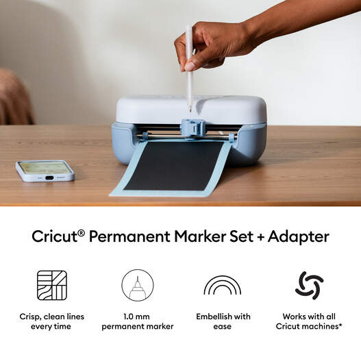 Cricut&reg; Permanent Markers 1.0 mm, Black (3 ct) + Adapter
