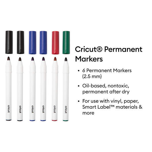 Cricut Permanent Markers 2.5 mm, Black, Green, Blue, Red (6 ct