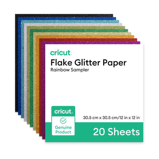 Cricut&reg; Flake Glitter Paper, Rainbow Sampler - 12 in x 12 in (20 ct)