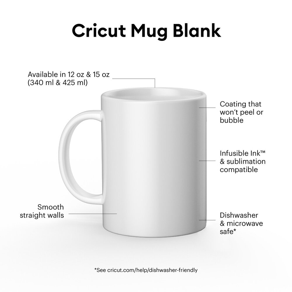 Taza Cricut Ceramic Mug Blank White 15 oz con paredes rectas para transferencia