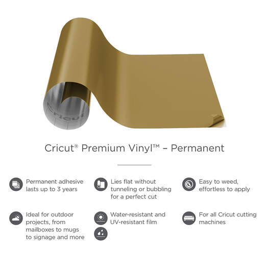 Cricut® Premium Vinyl™ Textured Metallic – Permanent, Gold, 12 x 48