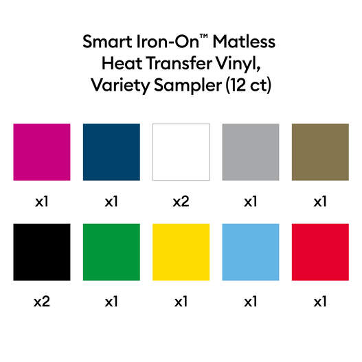 Cricut® Smart Iron-On™ Matless Heat Transfer Vinyl, Variety Sampler - 13 in x 12 in (12 ct)