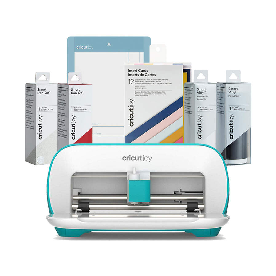 Compact Cricut Joy machine cutting small greeting cards using the special card mat.