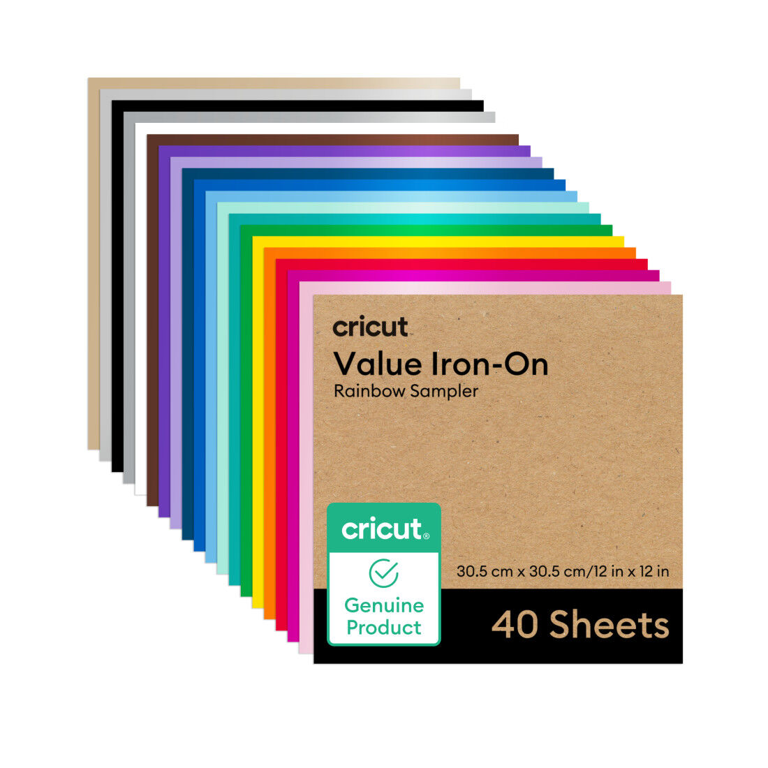 Cricut Value Iron-On Heat Transfer Vinyl Sheets, Rainbow Sampler, 12 in x 12 in (40 ct) - Rainbow