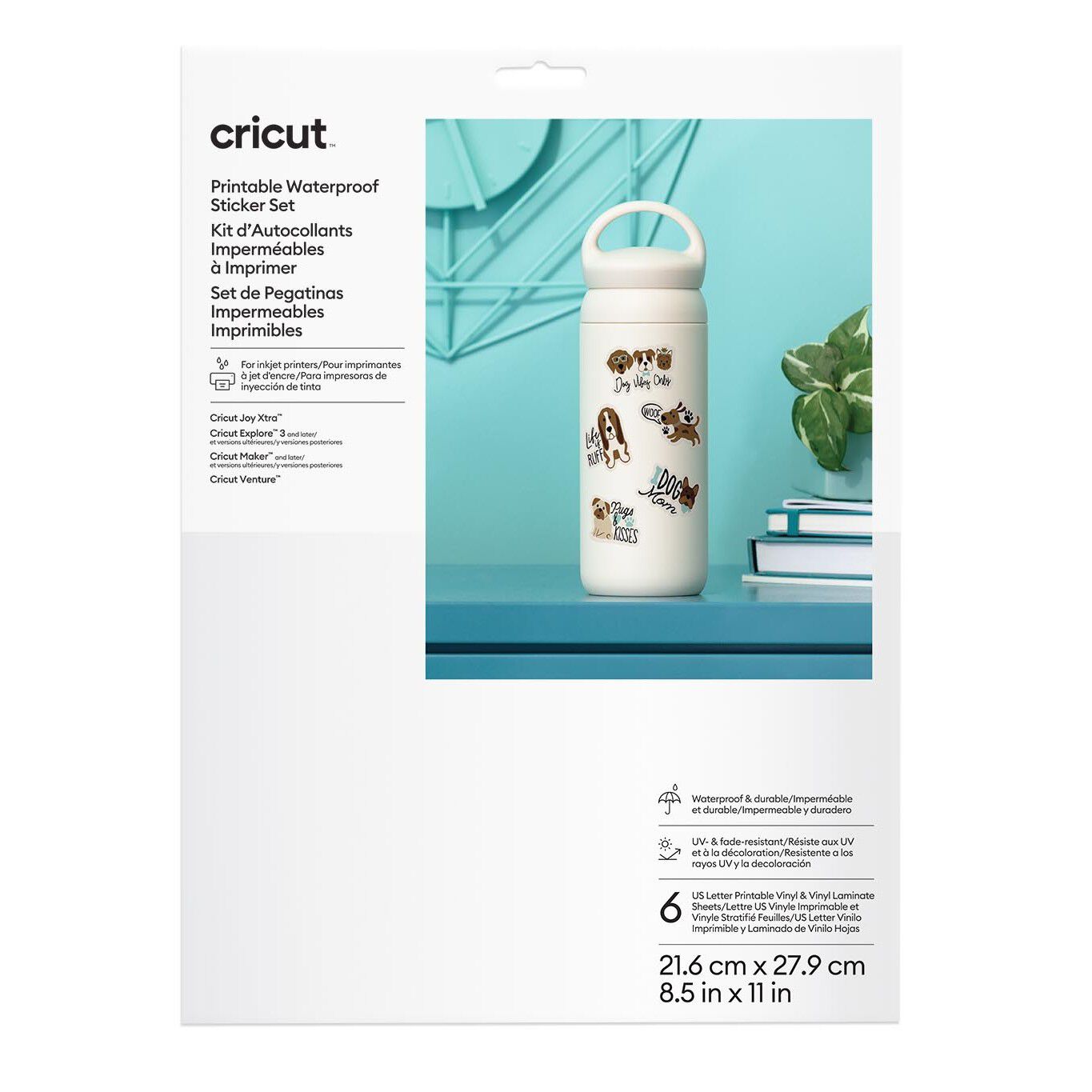 Cricut Printable Waterproof Sticker Set | US Letter | 6 Count | White