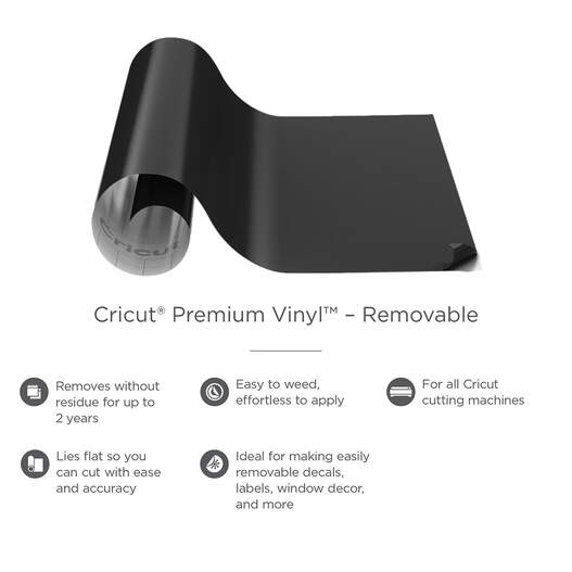 Cricut Premium Vinyl - Removable, 12 x 180 Adhesive Decal Bulk Roll - Black