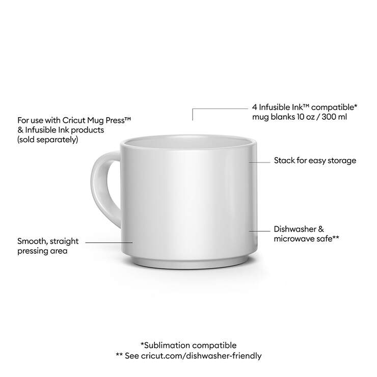Stackable Ceramic Mug Blank, White - 10 oz/300 ml (4 ct) Stackable Ceramic Mug Blank, White - 10 oz/300 ml (4 ct)