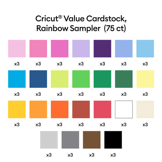 Cricut&reg; Value Cardstock, Rainbow Sampler - 12 in x 12 in (75 ct)
