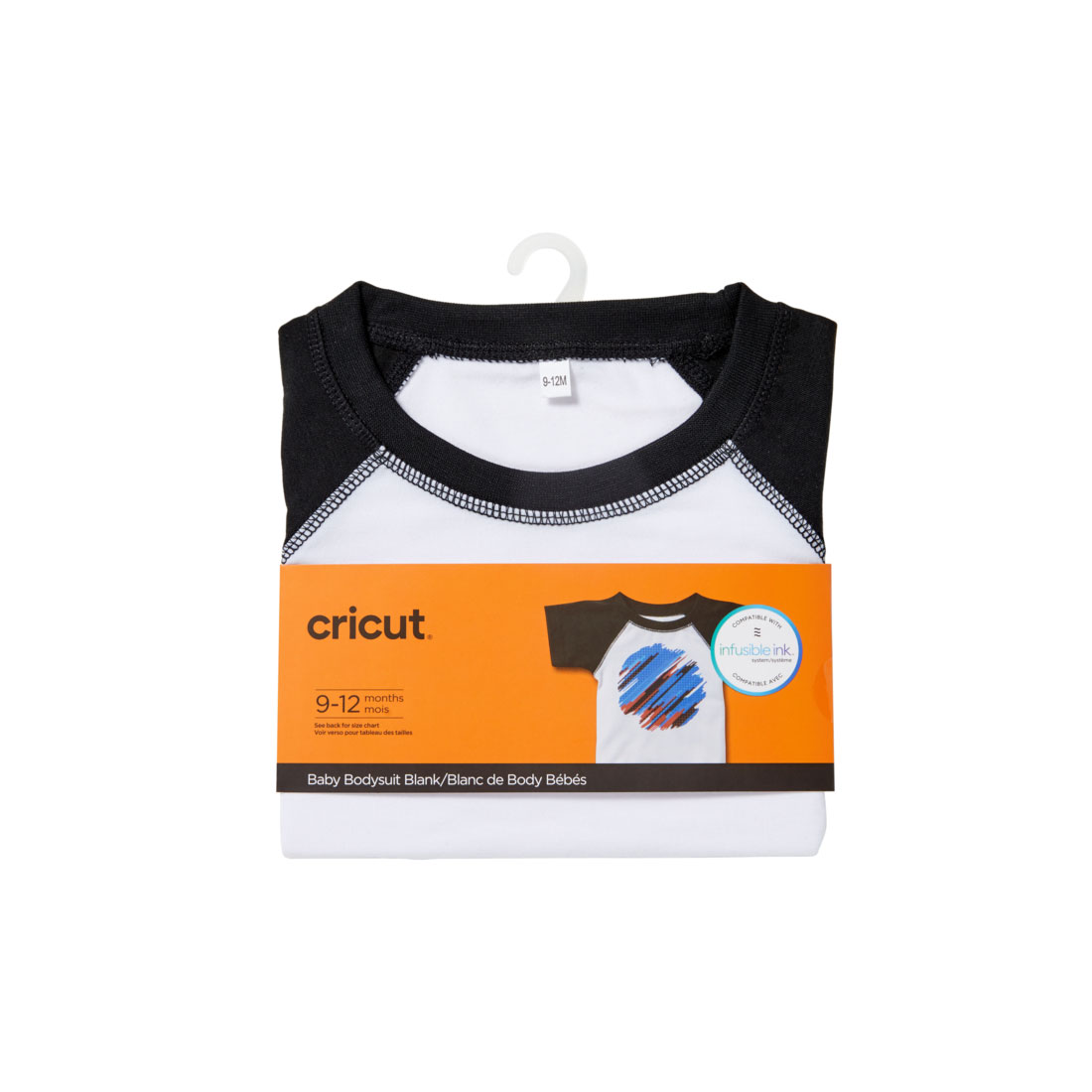 Cricut Blank Raglan Baby Bodysuit in White Black
